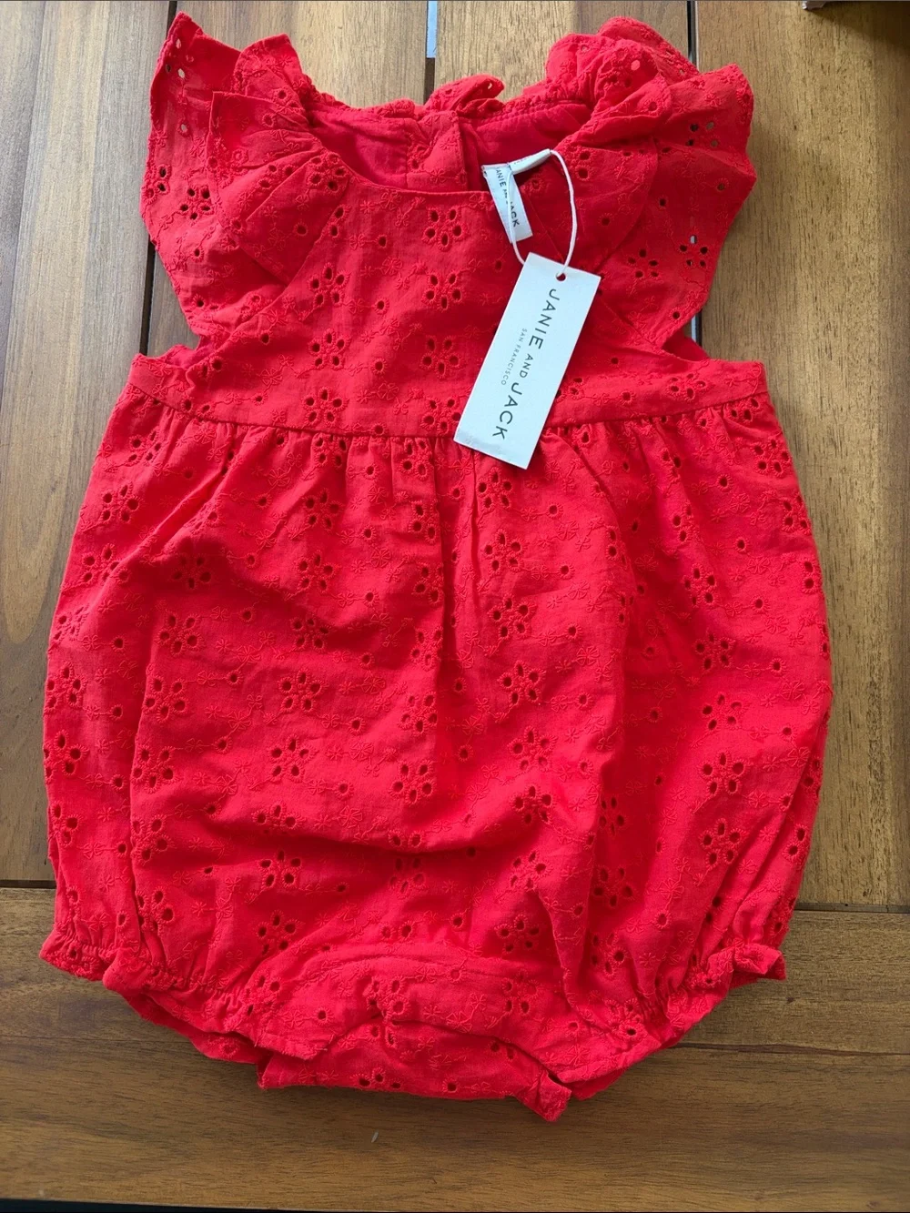 Janie and Jack Red eyelet romper 6-12mo